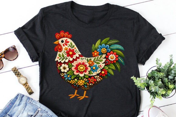 Floral Chicken Embroidery for Boutique Apparel